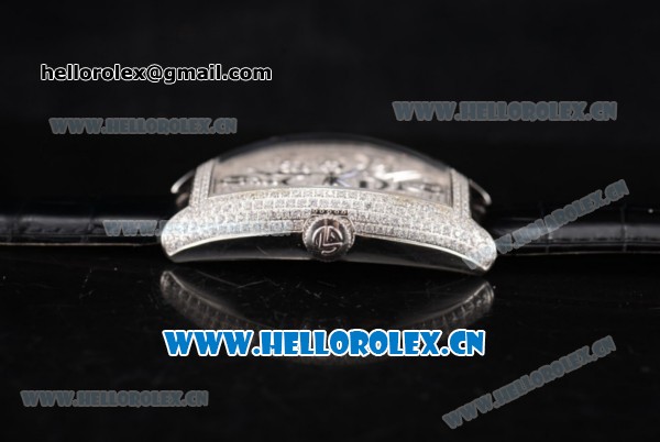 Franck Muller Casablanca Asia Automatic Steel/Diamonds Case with Diamonds Dial and Black Leather Strap Diamonds Bezel (ZF) - Click Image to Close